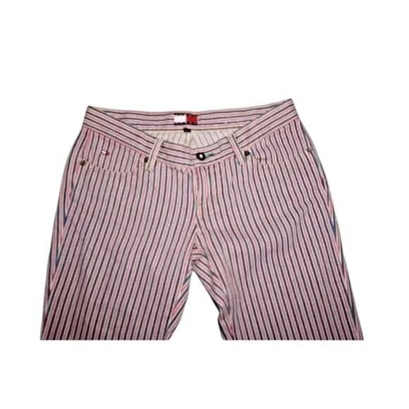 Vintage Tommy Jeans Red White Blue Striped Flare Pants Size 3 Y2K 90s Retro USA - Picture 10 of 16